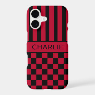 Black and Red Chequered Striped Personalised