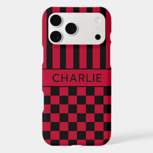 Black and Red Chequered Striped Personalised