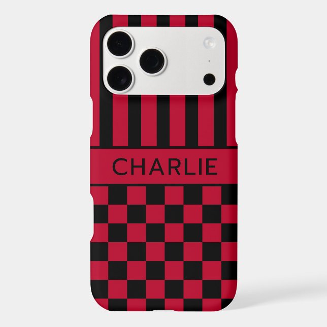 Black and Red Chequered Striped Personalised (Back)