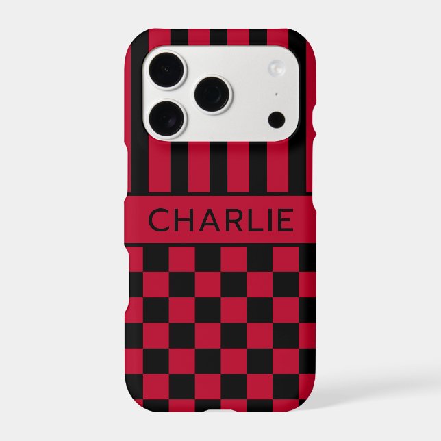 Black and Red Chequered Striped Personalised (Back)