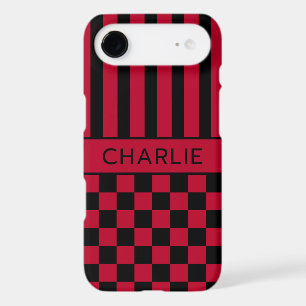 Black and Red Chequered Striped Personalised