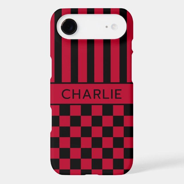 Black and Red Chequered Striped Personalised (Back)
