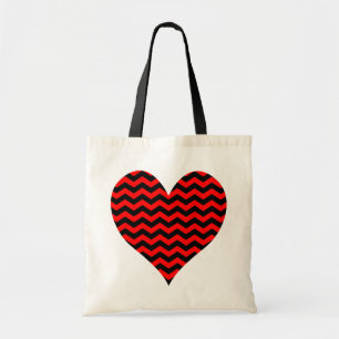 Black and Red Chevron Heart Tote Bag
