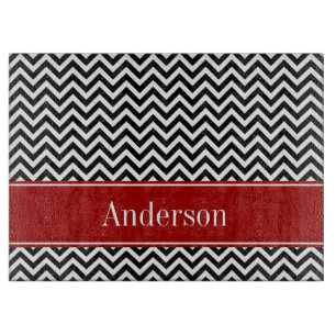 Black and Red Chevron Pattern Personalised Cutting Board