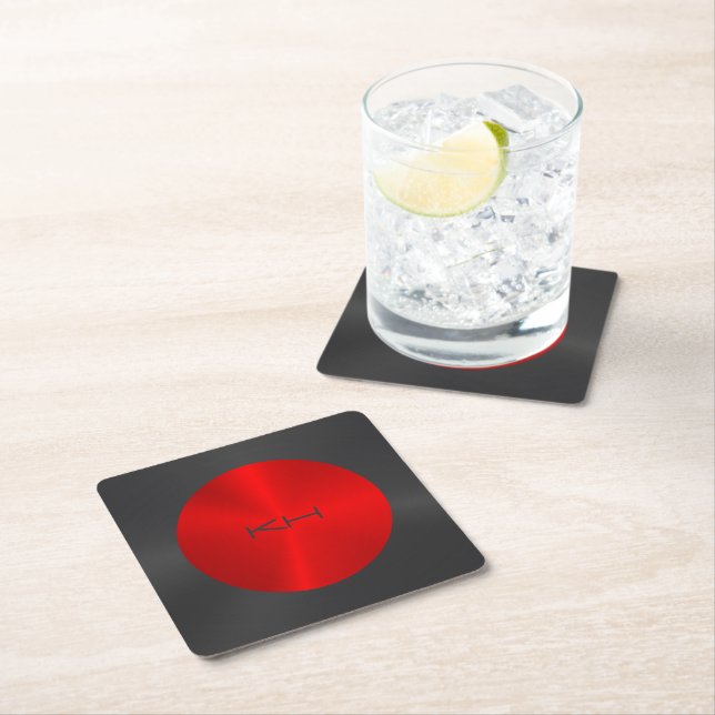 Black and red circle metallic look coaster (Insitu)