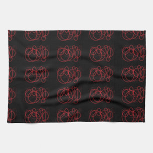 Black and Red circles sticker Tea Towel