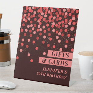 Black and Red Confetti Birthday Gifts and Cards Pedestal Sign
