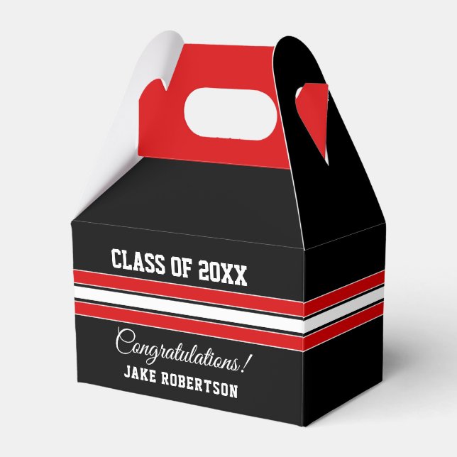 Black and Red Custom Graduation Favour Box (Front Side)
