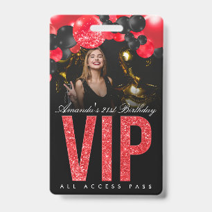 Black and Red Customisable VIP All Access Badge ID Badge