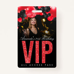 Black and Red Customisable VIP All Access Badge ID Badge