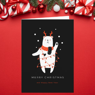 Black and Red Cute Bear Christmas Card
