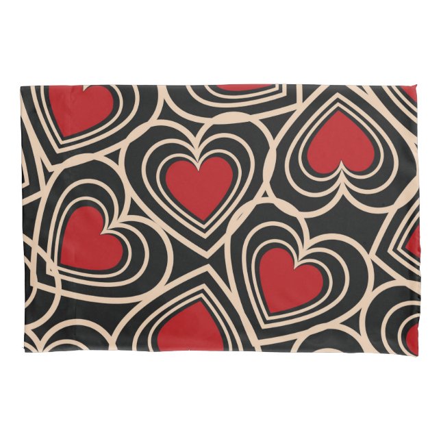 Black and Red Cute Simple Heart Pattern Pillowcase (Front)