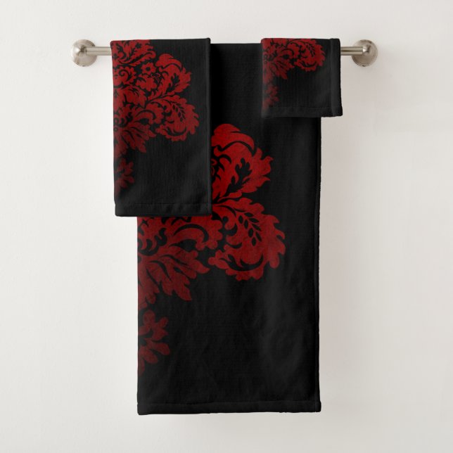 Black And Red Damask Bath Towel Set (Insitu)