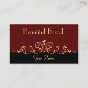 Black and Red Damask Gold Scroll Business Card