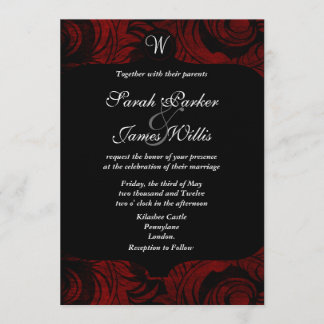 Black and red damask Invitation with monogram