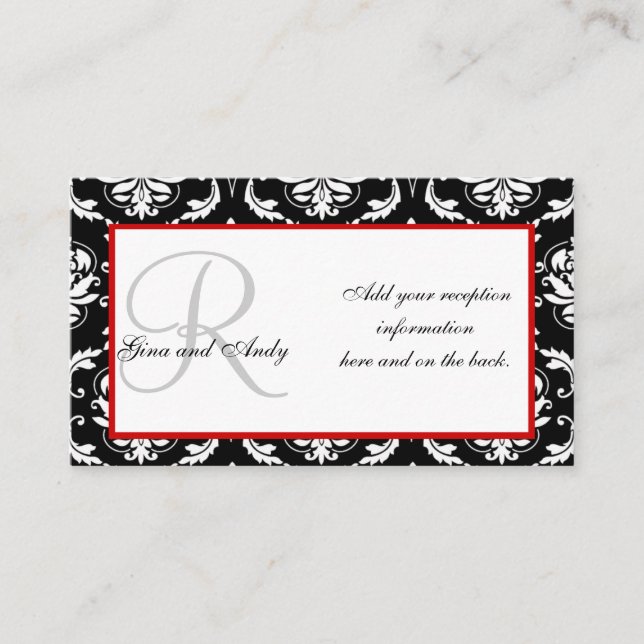 Black and Red Damask Wedding Reception Cards (Front)