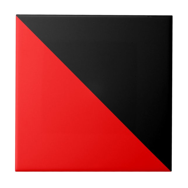 Black and Red diagonal flag Ceramic Tile (Front)