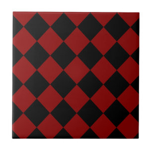 Black and Red Diamond Chequered Print Ceramic Tile