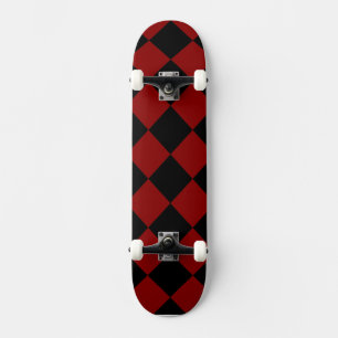 Black and Red Diamond Chequered Print Skateboard
