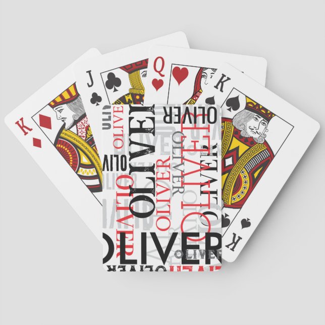 Black and Red Distressed Typography Cool White Playing Cards (Back)