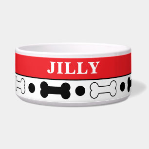 Black and Red Dog Bone Personalised Bowl