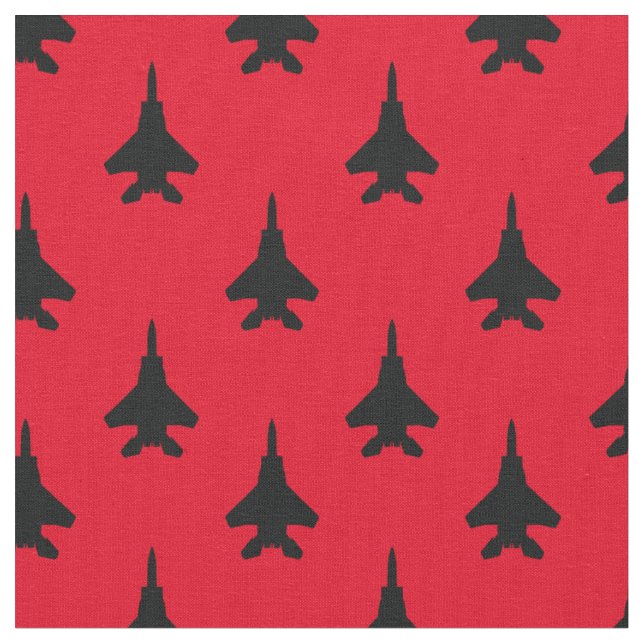 Black and Red Eagle Fighter Jet Pattern Fabric (Close Up)