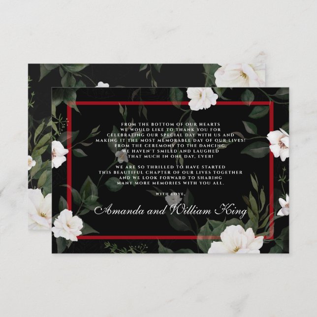 Black and Red Elegant Floral Wedding Thank You (Front/Back)