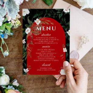 Black and Red Elegant White Floral Wedding Menu