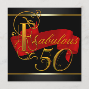 Black and Red Fabulous 50th Birthday Party Invitation
