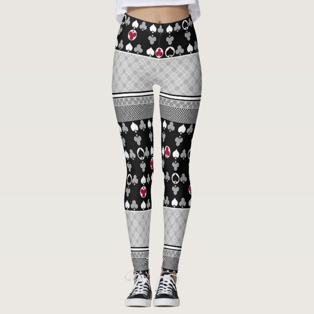 black and red, fashion pattern leggings (Front)