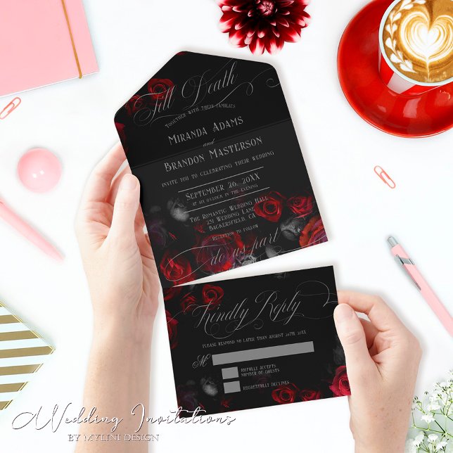 Black and Red Floral All In One Wedding Invitation (Creator Uploaded)
