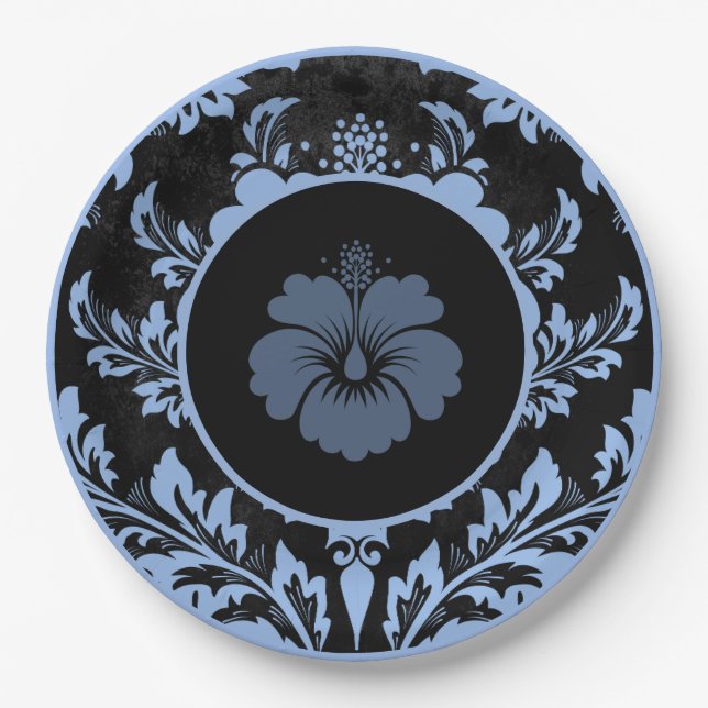 Black and red floral formal wedding paper plate (Front)