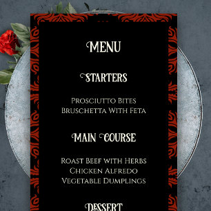 Black and Red Floral Gothic Dark Elegant Wedding Menu