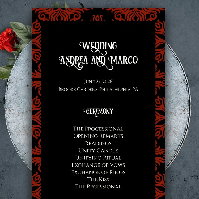 Black and Red Floral Gothic Dark Wedding Program (Black and Red Floral Gothic Dark Wedding Program)