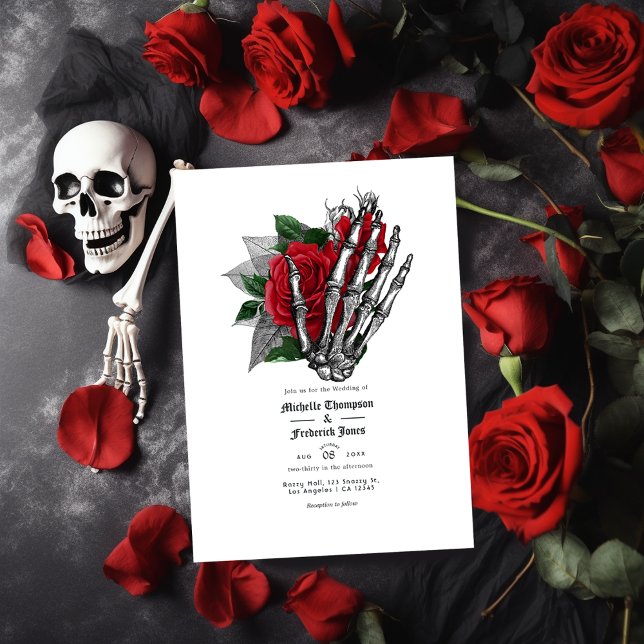 Black and Red Floral Gothic Wedding QR Code Invitation (Creator Uploaded)
