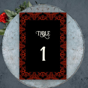 Black and Red Floral Gothic Wedding  Table Number
