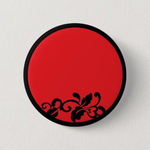 black and red flourish 6 cm round badge