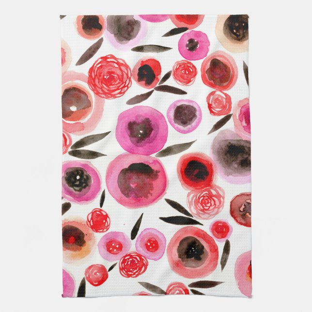 Black and Red Flowers Kitchen Towel (Vertical)