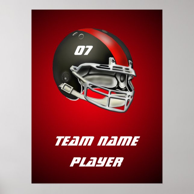 Black and Red Football Helmet Poster (Front)