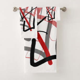Black and red free hand lines bath towel set