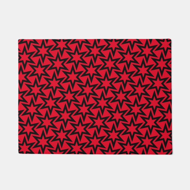 Black And Red Geometric Star Pattern Doormat (Front)