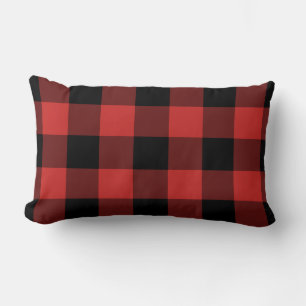 Black and Red Gingham Pattern Chequered Lumbar Cushion