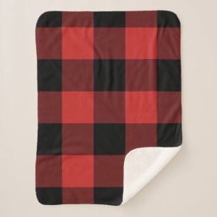 Black and Red Gingham Pattern Sherpa Blanket