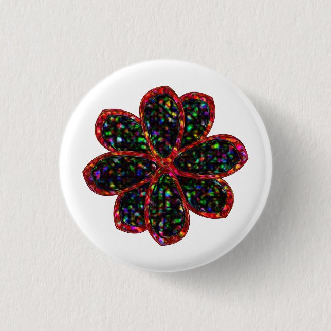 Black and Red Glitter Flower Button (Front)