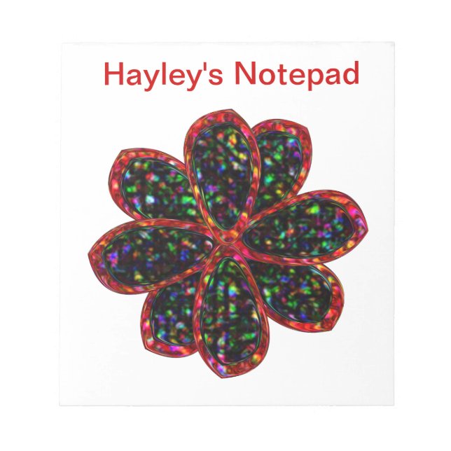 Black and Red Glitter Flower Customisable Notepad (Front)
