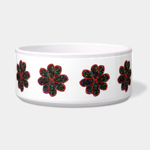 Black and Red Glitter Flower Pet Bowl