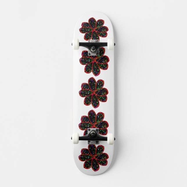 Black and Red Glitter Flower Skateboard (Front)