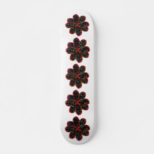 Black and Red Glitter Flower Skateboard