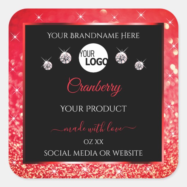 Black and Red Glitter Product Labels Logo Diamonds (Front)