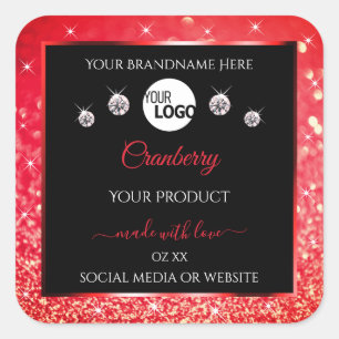 Black and Red Glitter Product Labels Logo Diamonds